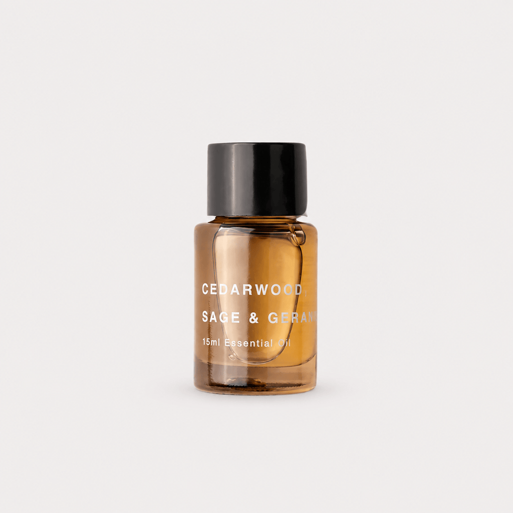 Addition Studio Essential Oil - Cedarwood, Sage & Geranium on a pale grey background