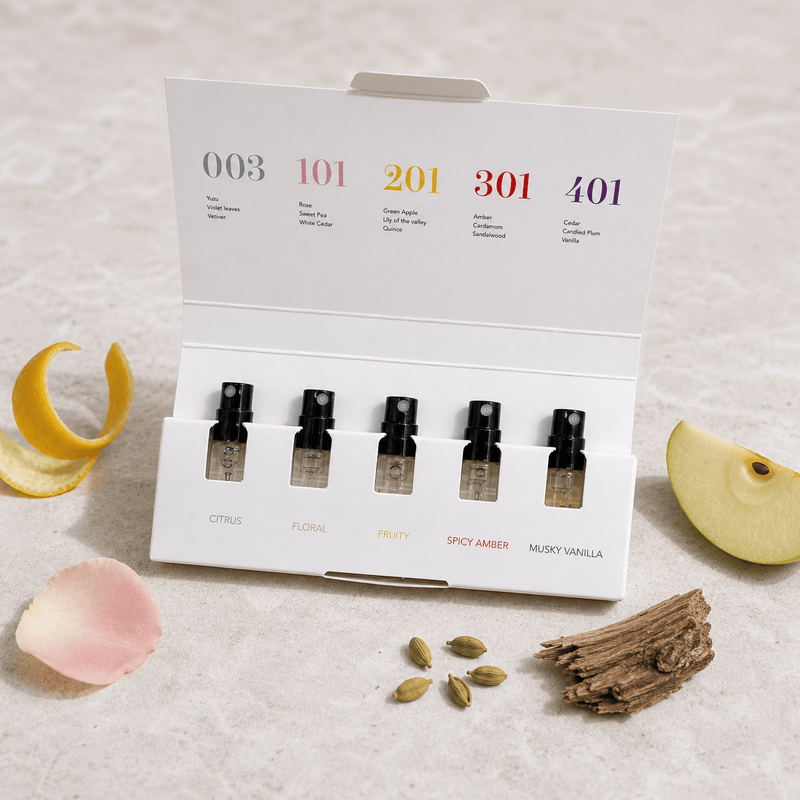 Bon Parfumeur Fragrance Discovery Set with scent-family ingredients