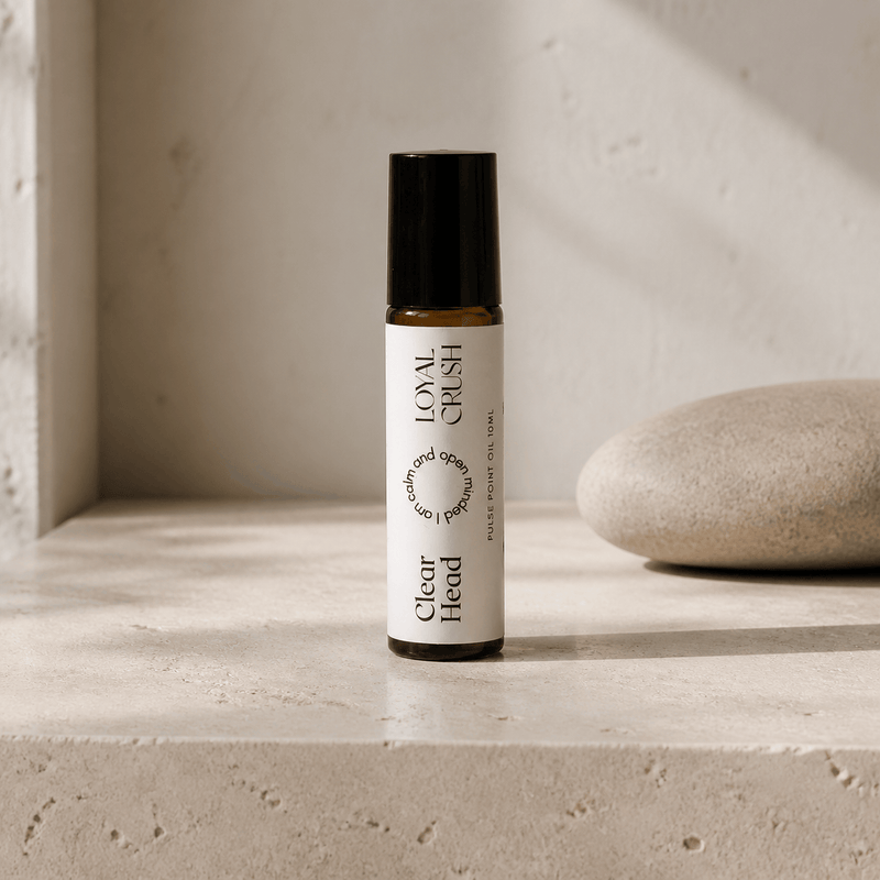 Clear Head pulse point roller on stone vanity