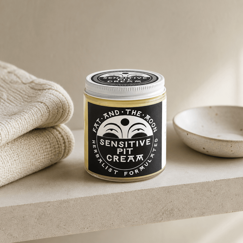 Fat And The Moon Sensitive Pit Cream 6oz bathroom shelf lifestyle