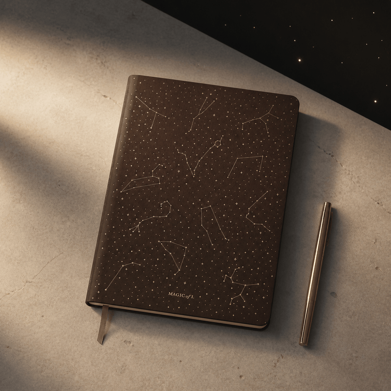 Magic of I Night Sky Brown and Gold journal with gold pen