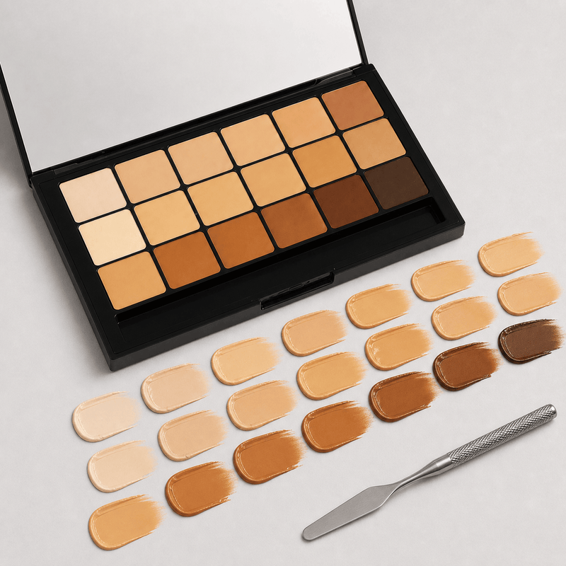 RCMA Custom Australian 18 pan foundation palette shade swatches