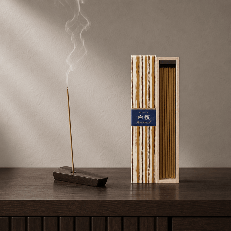 Nippon Kodo incense burning in a natural home setting