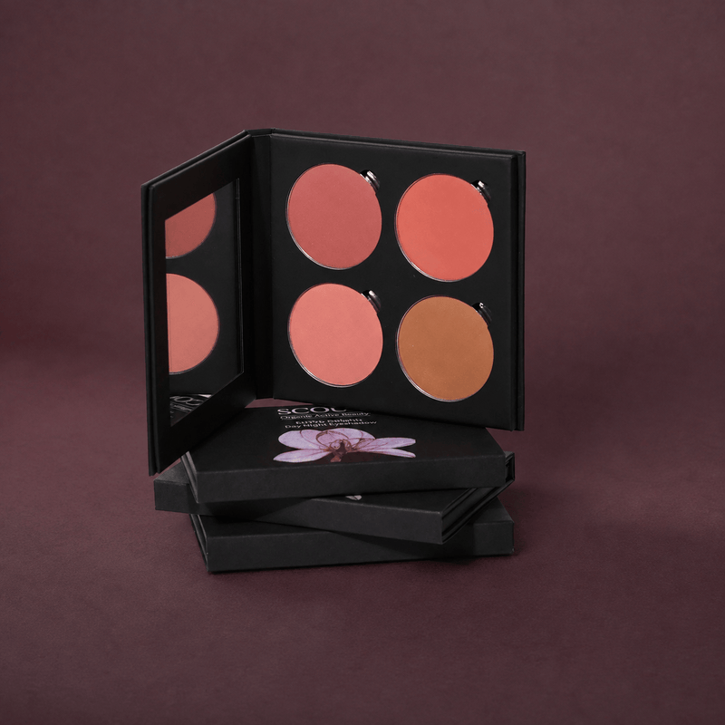 Scout Cosmetics Blush + Bronzer Contour Palette on a coloured studio background