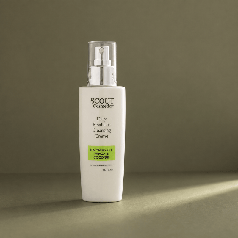 Scout Cosmetics Daily Revitalise Cleansing Crème on a coloured studio background
