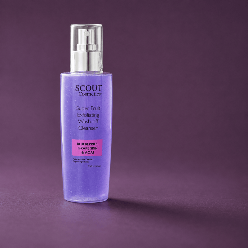 Scout Cosmetics Super Fruit Exfoliating Wash-Off Cleanser on a coloured studio background
