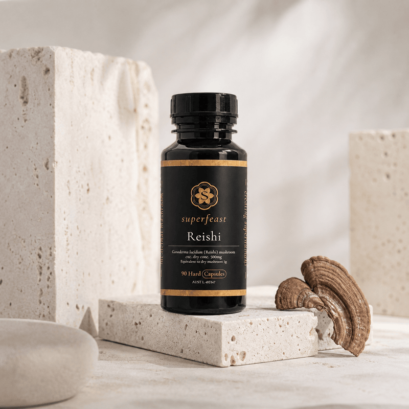 SuperFeast reishi caps right lifestyle image